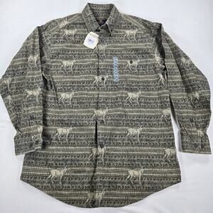 NWT WoolRich Long Sleeve Button Up Deer Print Flannel Shirt Men's Size Large